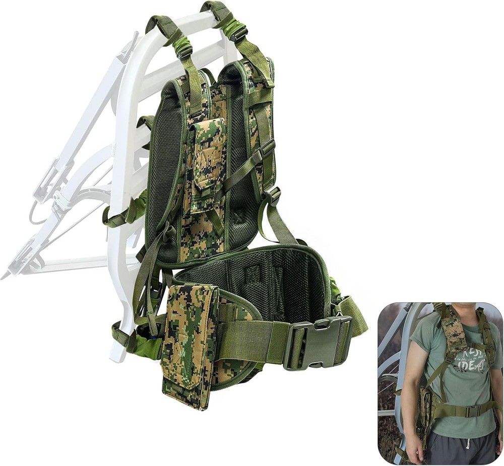 Tree Stand Carrier Backpack with Padded Straps, 8 Connection Points & 3 Pocke...