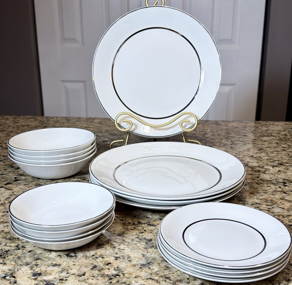 1970’s Salem Silver Elegance Ironstone England 16pc Dinnerware Set Service 4 EC