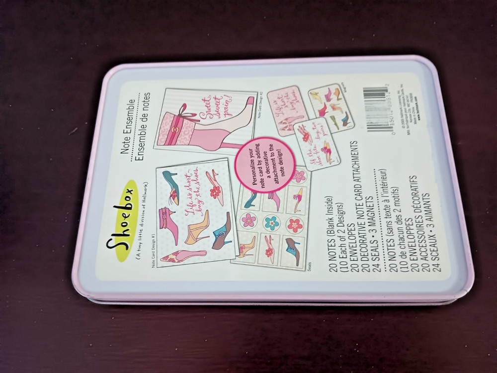 Hallmark Shoebox Pink Ensemble Set 11 Notes Envelopes Stickers & Tin