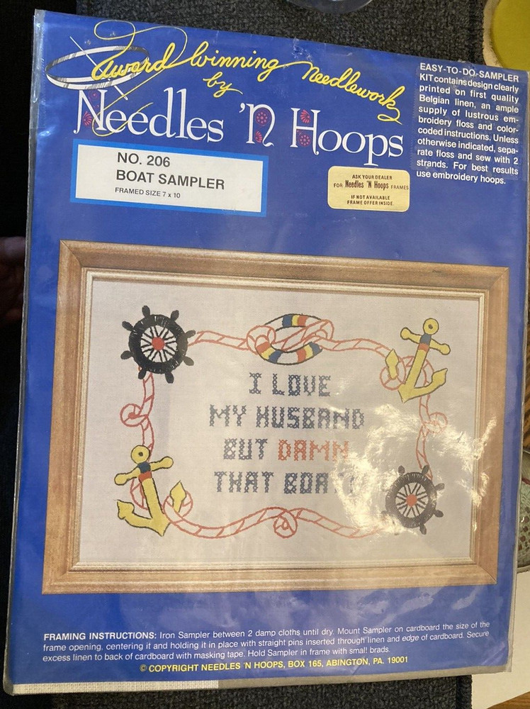 Award Winning Needlework By Needles 'n Hoops No. 206 Boat Sampler