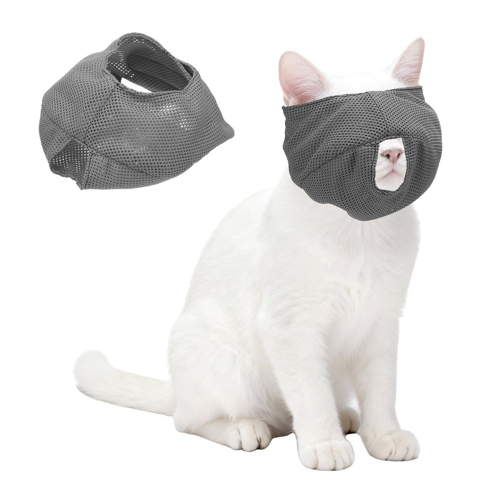 Cat Muzzle Breathable Mesh Muzzle Circumference 9-10 Inches Light Gray