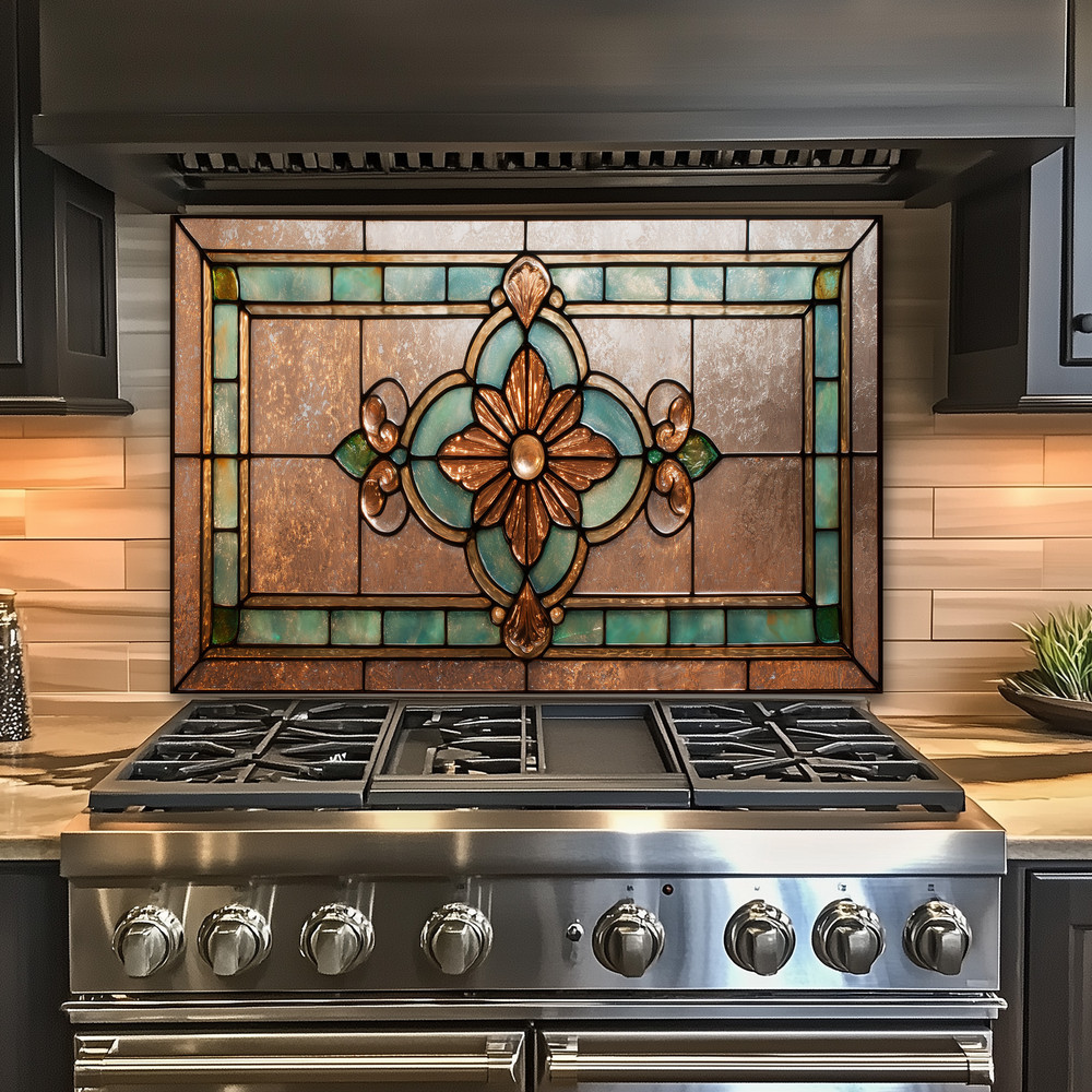 Stained Glass Look Kitchen Backsplash, Pattern Tile One Piece Tempered Glass Kit