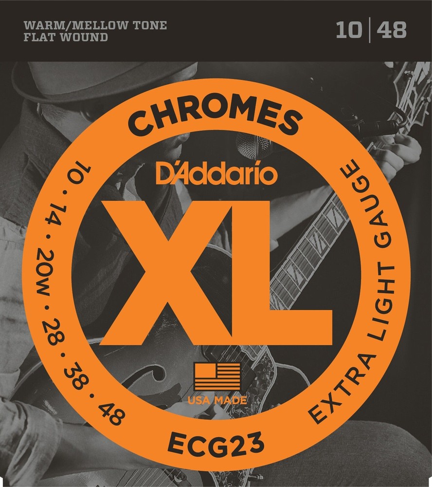 5 Sets D'Addario ECG23 Chrome Flat Wound Extra Light Wound 3rd Guitar Strings