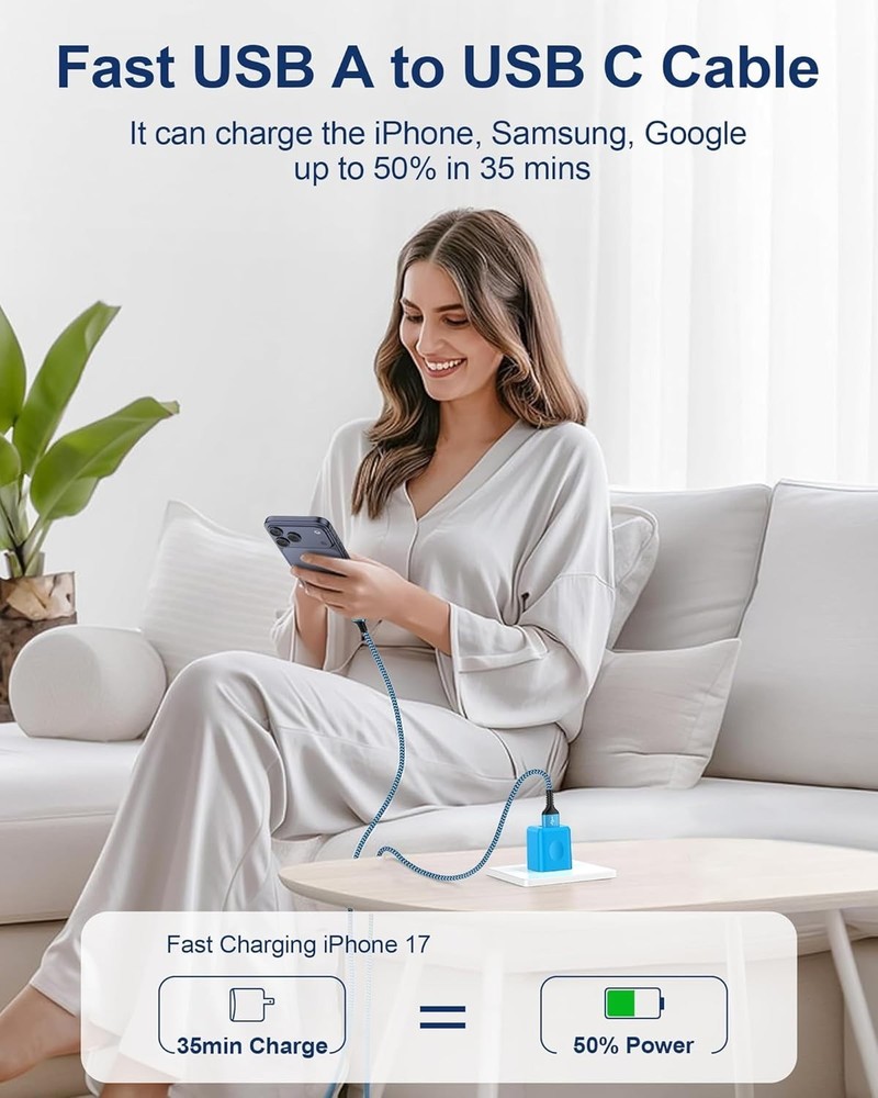 USB Type C Cable 10ft for iPhone 17/16/15 Charging Cable, 2Pack Extra Long Braid