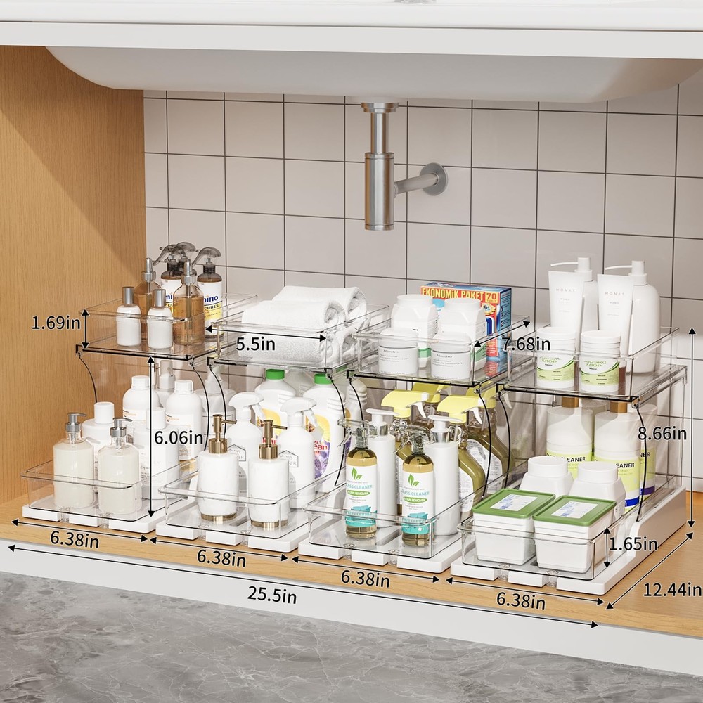 Jsyrjing Pull Out 2 Tier Under Sink Organizer Clear Cabinet 2 Pack,