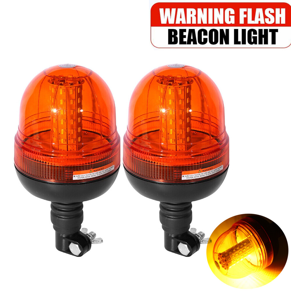 2pcs LED Amber Rotating Flashing Beacon DIN Pole Mount Tractor Warning Light E9
