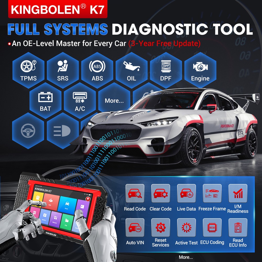 KINGBOLEN K7 Car OBD2 Scanner All System Diagnostic Tool ECU Coding IMMO Reader