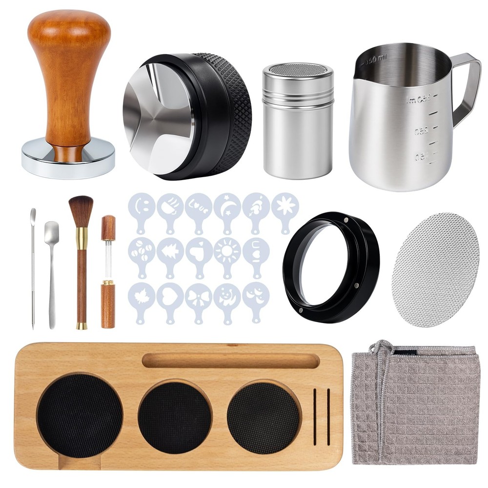 28PCS Espresso Accessories Kit,54mm Espresso Tamper Tools,Includes Wood Station,
