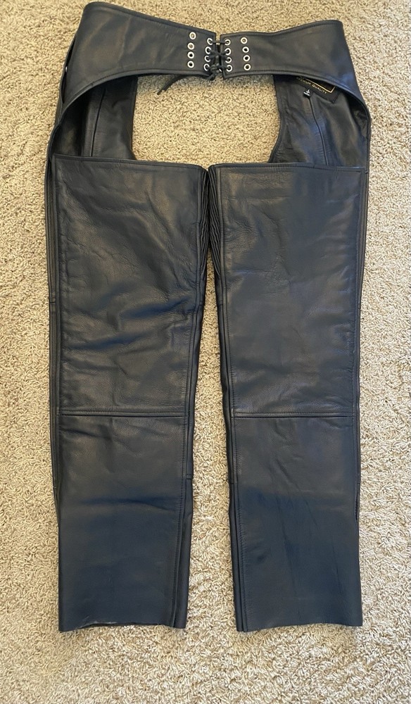 Renegade Classic Leather Motorcycle Chaps- Large High Quality Removable Lining
