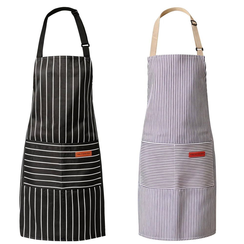 2 Pack Adjustable Kitchen Aprons with 2 Large Pockets – Unisex Chef Cookin