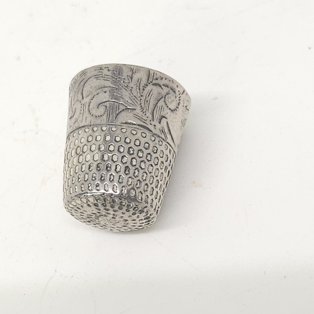 Vintage Sewing Thimble Sterling Silver  With Ornate Engravings