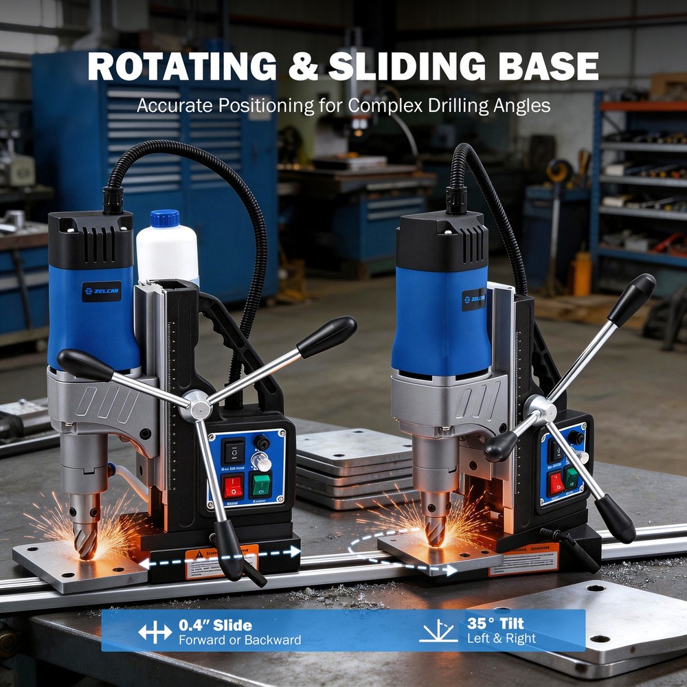 1550W Electric Magnetic Drill Press Rotating Base w. 11 Bits Forward/Reverse US