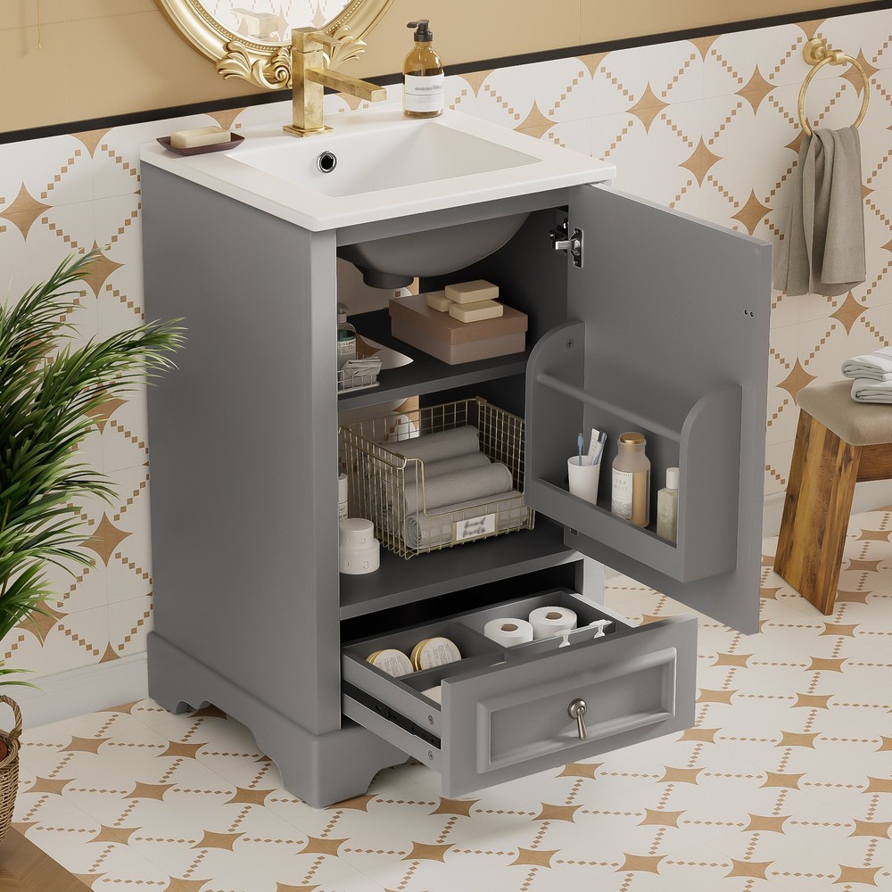 20 Inch Bathroom Vanity with Ceramic Sink, Soft Close Door, Adjustable U-Shape