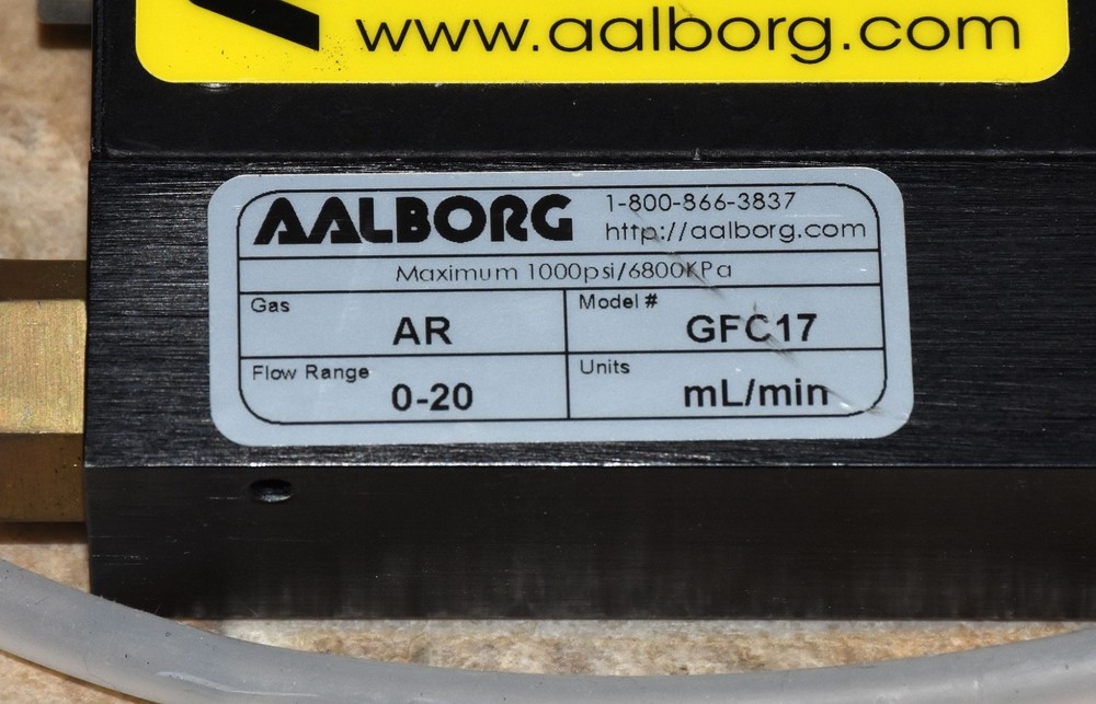 Aalborg GFC17 Mass Flow Controller Argon AR 0-20 mL/min w/ Power Supply Working