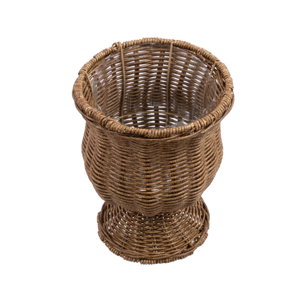 8 Inch Goblet Woven Planter Urn Shape Brown