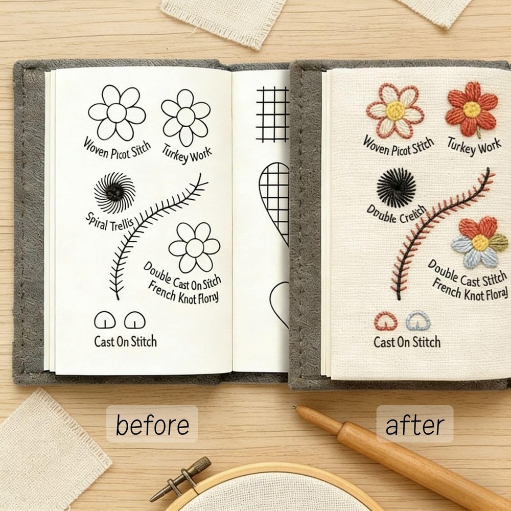 Embroidery Stitch Book Kit, Portable All Scenario Small, Grey