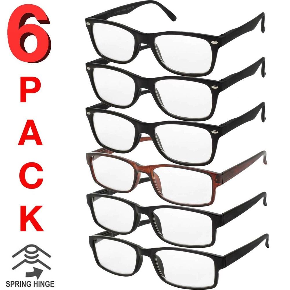 MENS WOMENS READING GLASSES UNISEX SPRING HINGE 6 PACK READERS BULK NEW READER