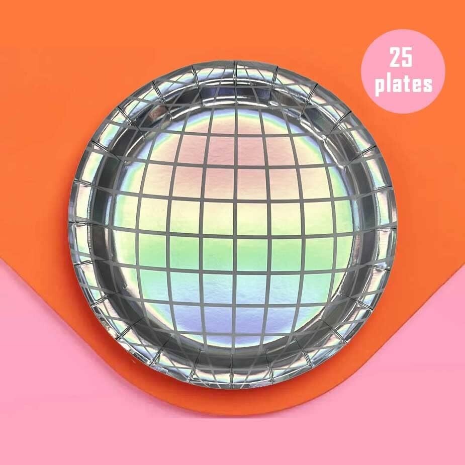 Bolaras Silver Disco Ball Paper Plates - 25 count - 9" diameter