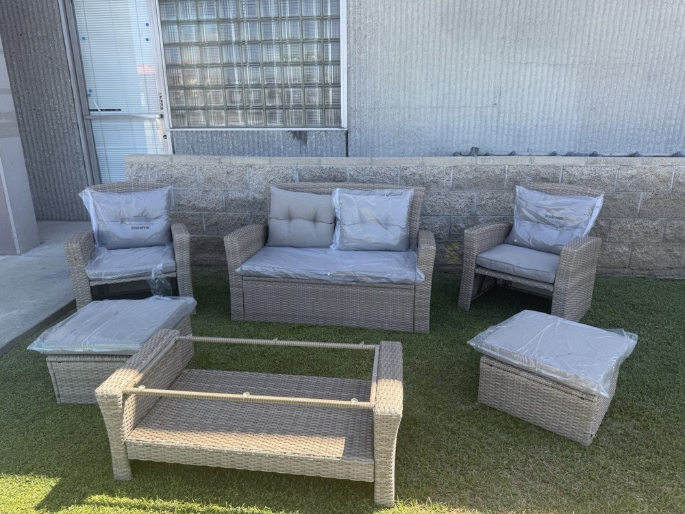 5 Piece Rattan Patio Set Beige
