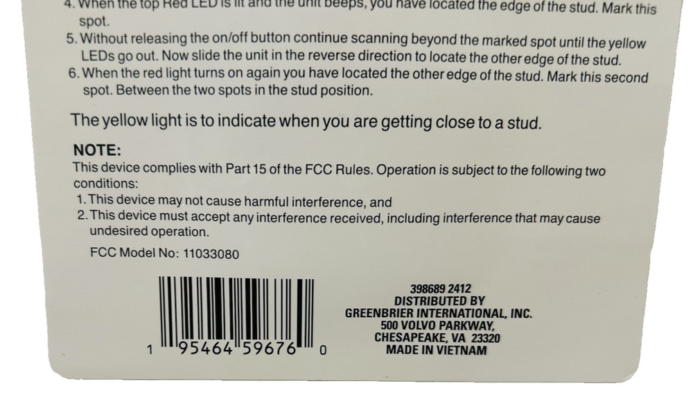 Tool Bench Platinum Battery Operated Stud Finder