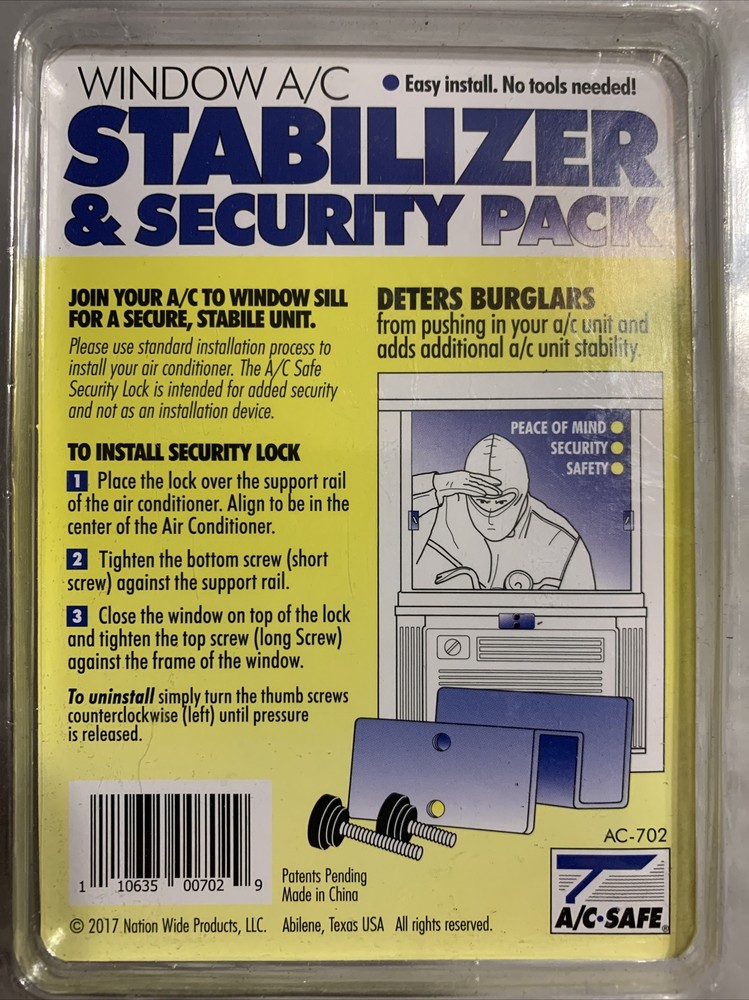 Window A/C Stabilizer, Safe Security Lock and Stability Pack, White, AC-702