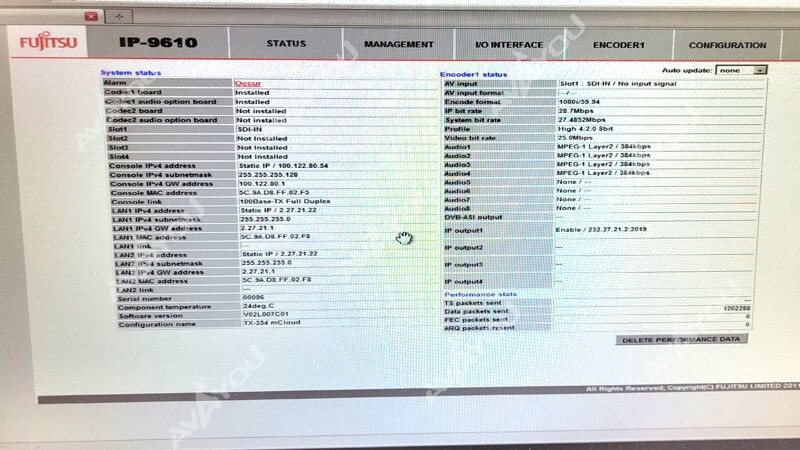 Fujitsu IP-9610 HD/SD Codec Video Encoding H.264 Digital Media Encoder