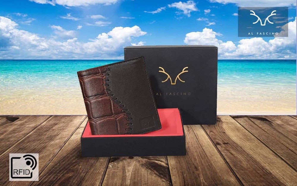 leather bi-fold wallet - two tone Men RFID Blocking Slim Mens Wallet
