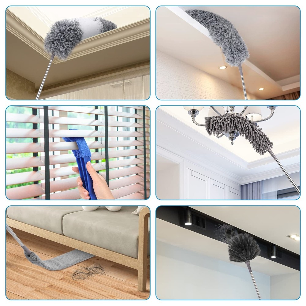 Microfiber Extendable Feather Duster (11pcs) with 100" Extension Pole, Washab...