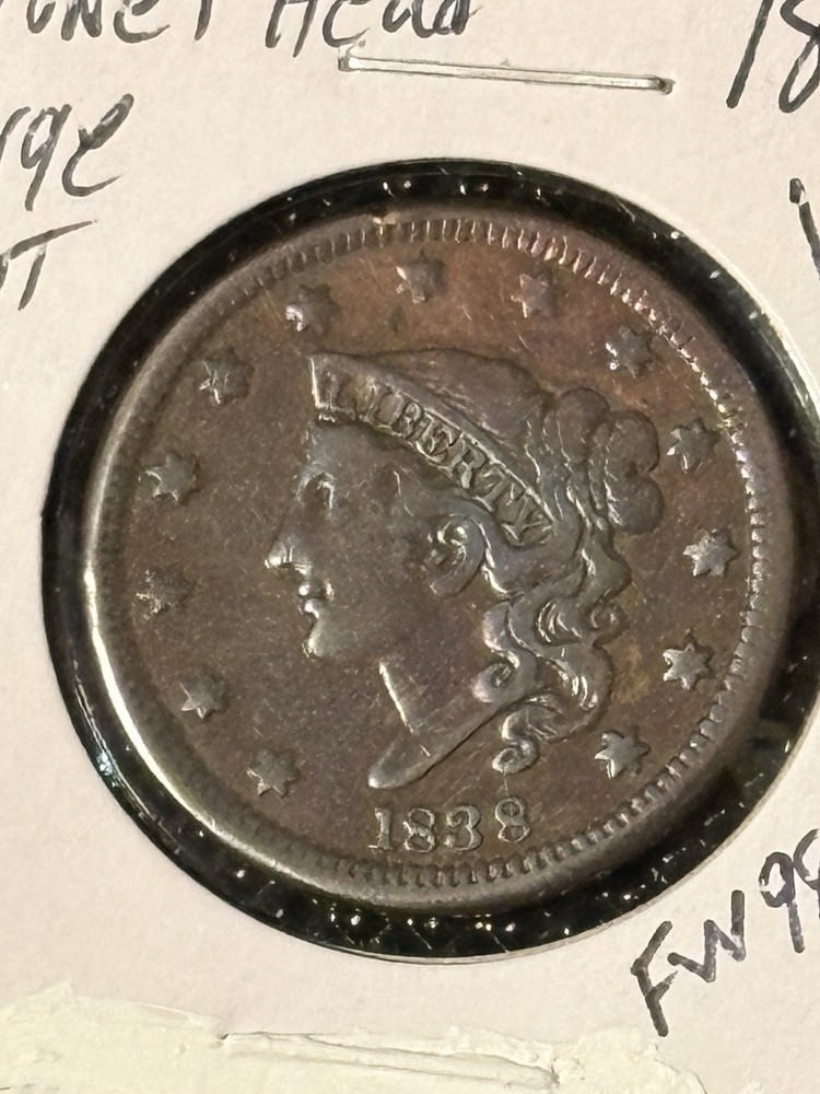 1838 Coronet Head Cent VF+ *Details*