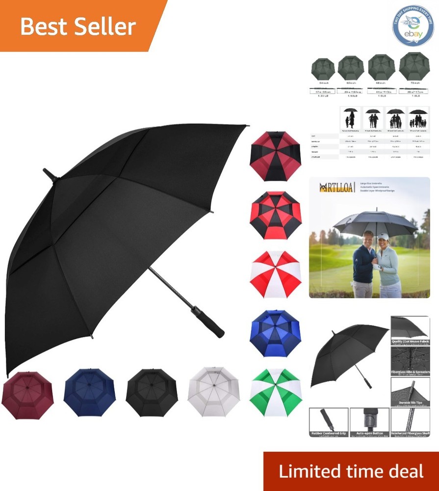 68 Inch Windproof Golf Umbrella - Double Canopy Automatic Open & Waterproof