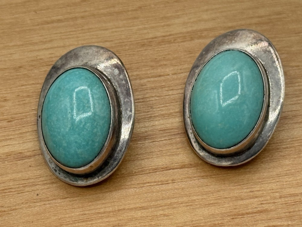 sterling silver turquoise earrings Signed A. Lee