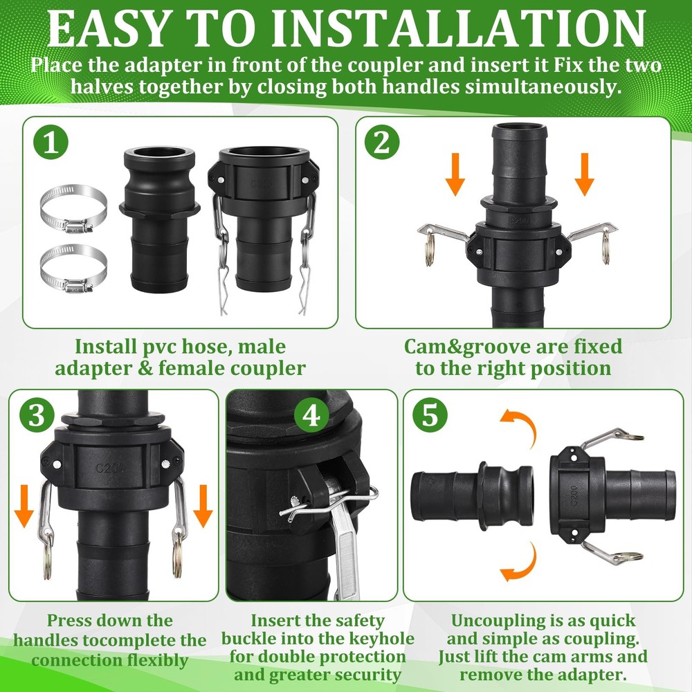 2 Sets 2 Inch Type C & E Polypropylene Camlock Hose Fitting Kit Industrial