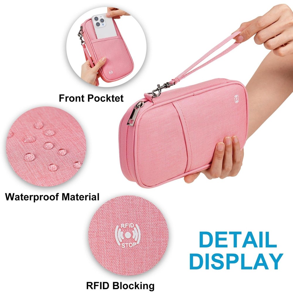 LEEXTON Travel Passport Wallet,RFID Blocking Waterproof Light Pink