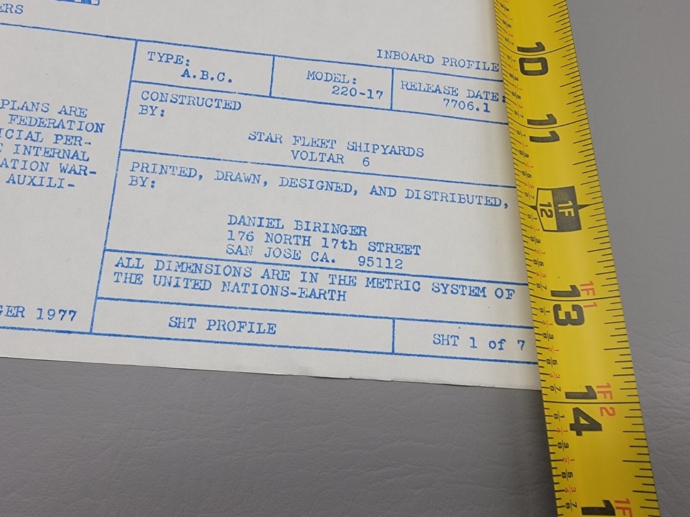 Star Trek Blueprints USS Graynet Pulk 1976 Galactic 9 Sheets