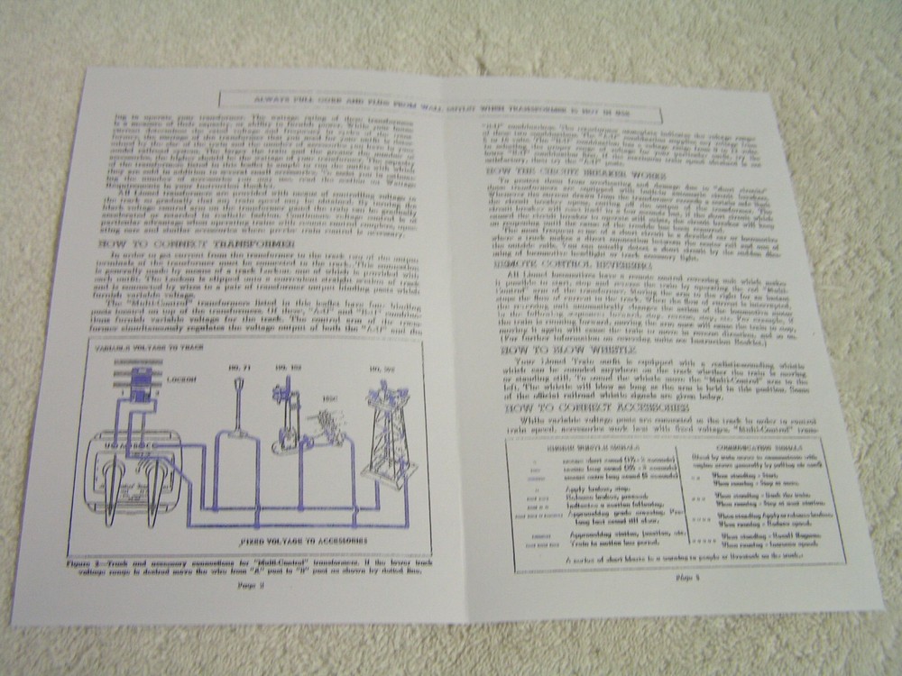 LIONEL TYPE 1032M, 1033, 1232 "Multi-Control" INSTRUCTIONS "COPY"
