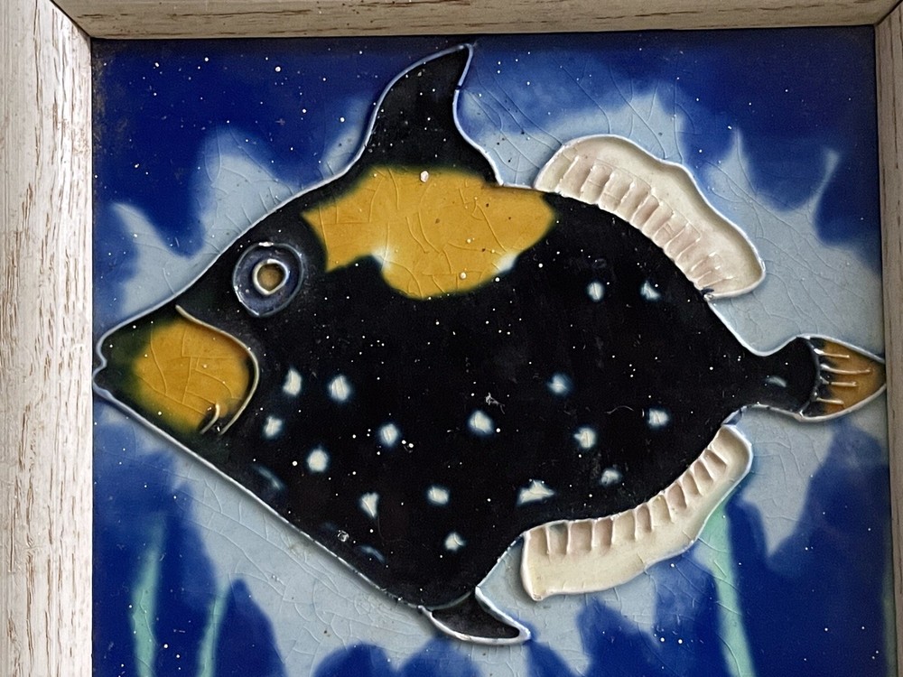Tropical Shell Fish Ocean Nautical Ceramic Tile Decor framed signed