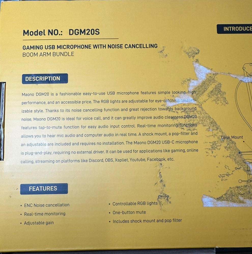 Gaming USB Microphone Black Boom Arm Bundle Maono DGM20S