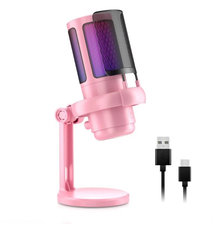 RGB USB Microphone PC Gaming Mic Mute Button Type C Plug And Play - Pink
