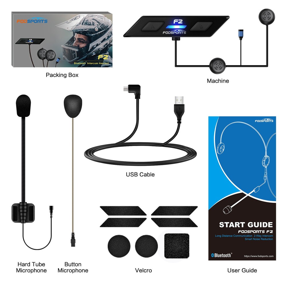 FOD F2 Motorcycle Intercom Headset Wireless 5.4 Communication System 1000M 2 Way