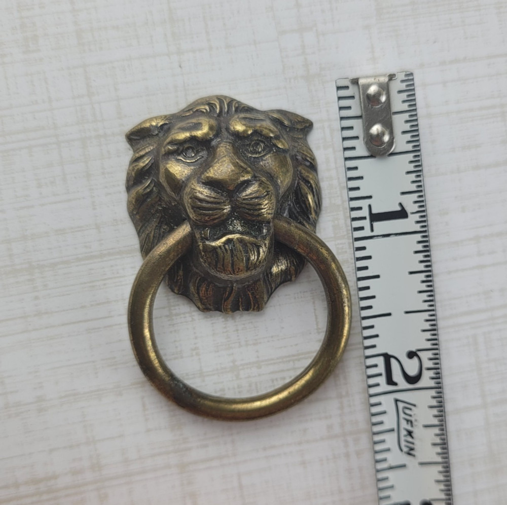 Vintage Small Lion Door Knocker Ring Drawer Pull