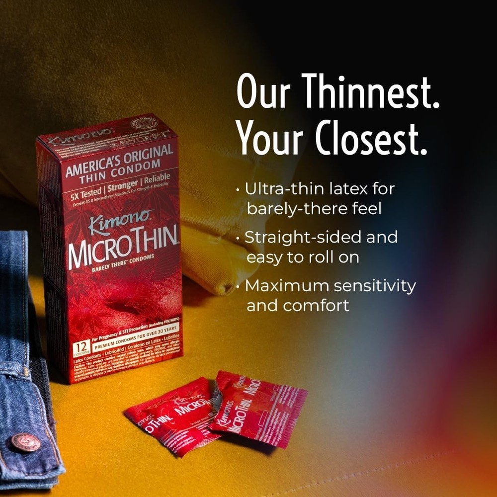 Kimono MicroThin Ultra-Thin Lubricated Latex Condoms – Extra Sensitive, 24 Pack