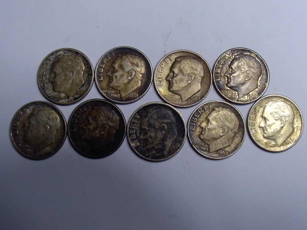 9 PC Ten Cent Dimes Pre 1964 Silver Ships FREE