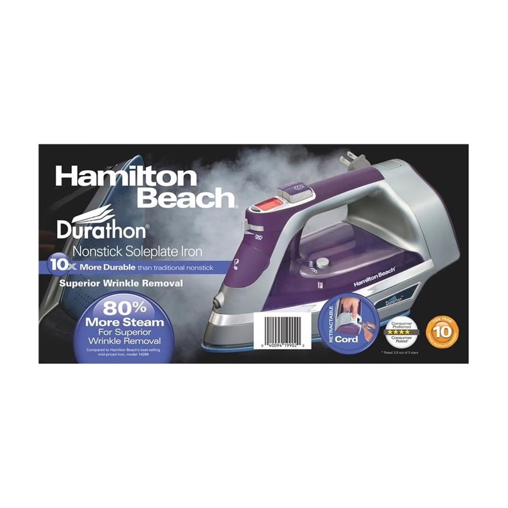 Hamilton Beach Durathon Digital Retractable Cord Iron, Silver, Model 19902F