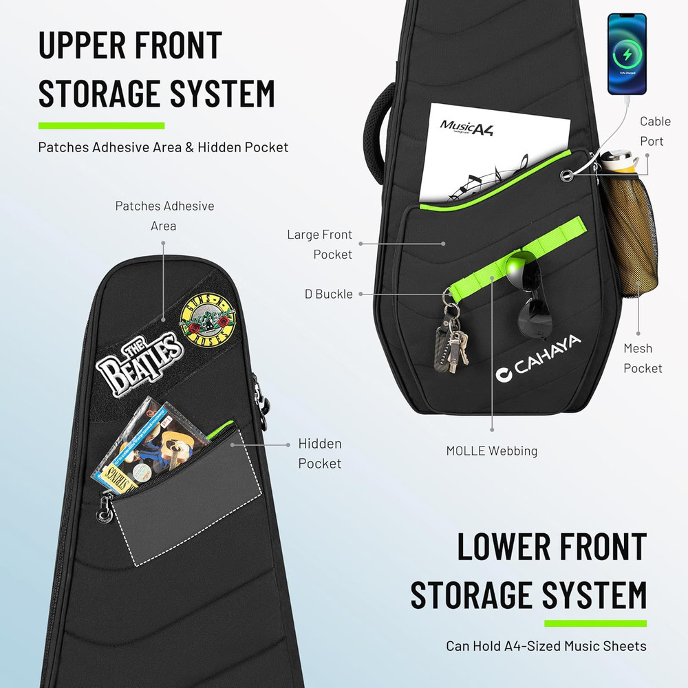 Electric Guitar Gig Bag 0.47" Padding 5 Pockets Backpack ST LP TELE Case
