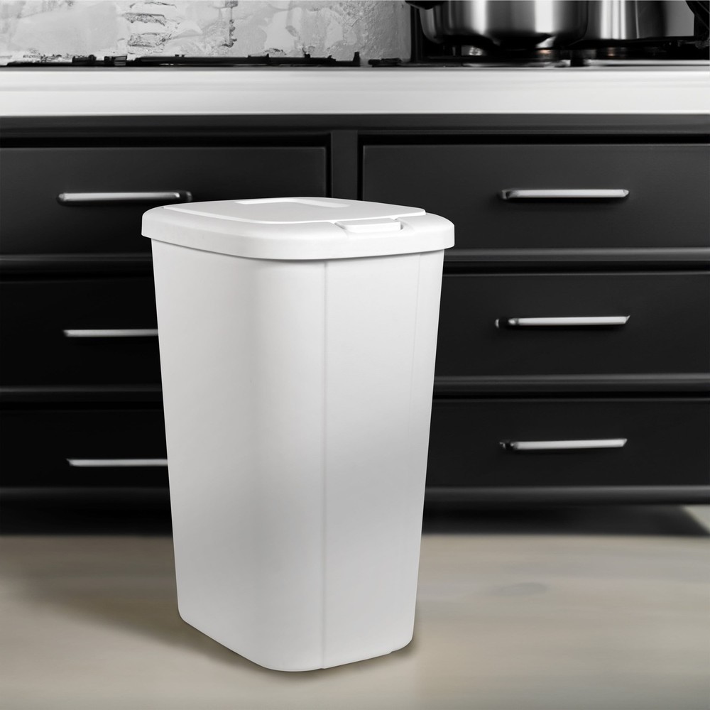 Hefty 13.3 Gal Plastic Touch Top Trash Can Push Button Lid Black