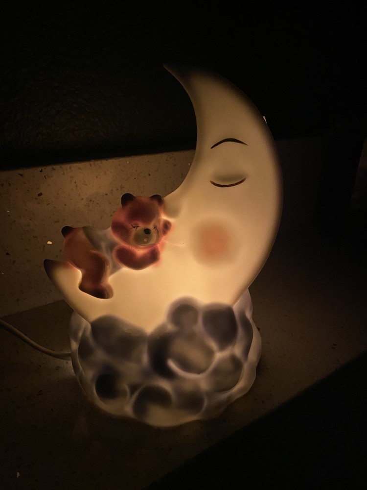 Teddy Bear & Man In The Moon Nursery Night Light