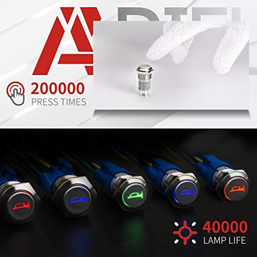 19mm 12V Momentary Speaker Horn Push Button Toggle Silver Shell-Blue HORN