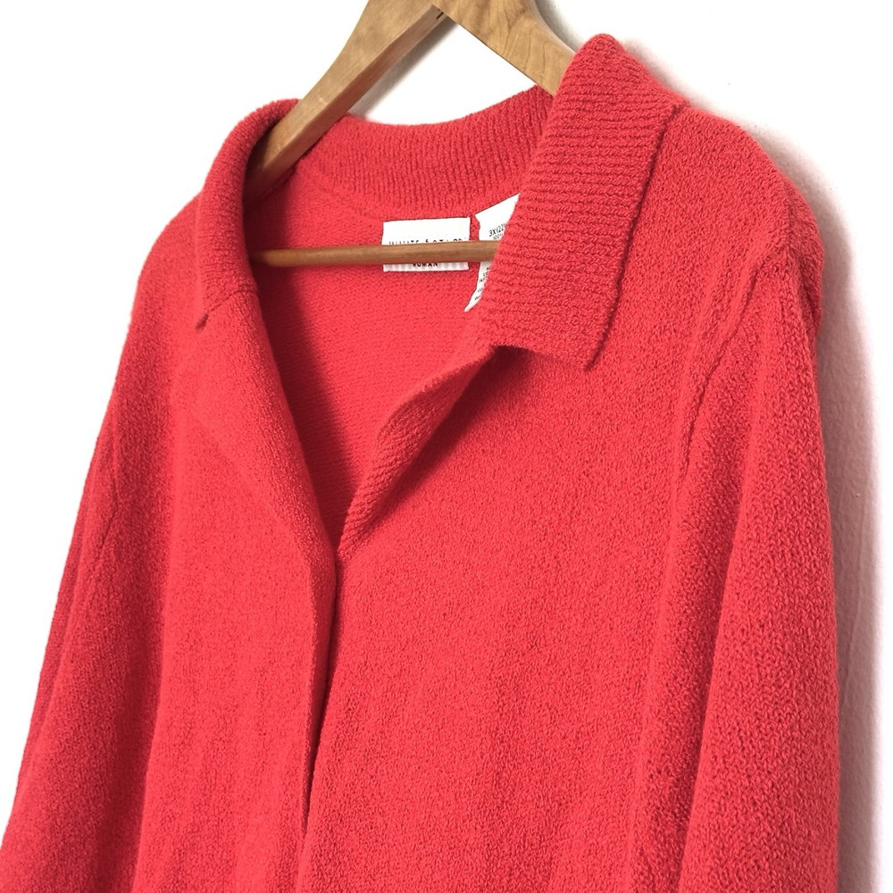 White Stag Plus Sweater Women’s 3X Red Acrylic Lightweight Collared Solid Top