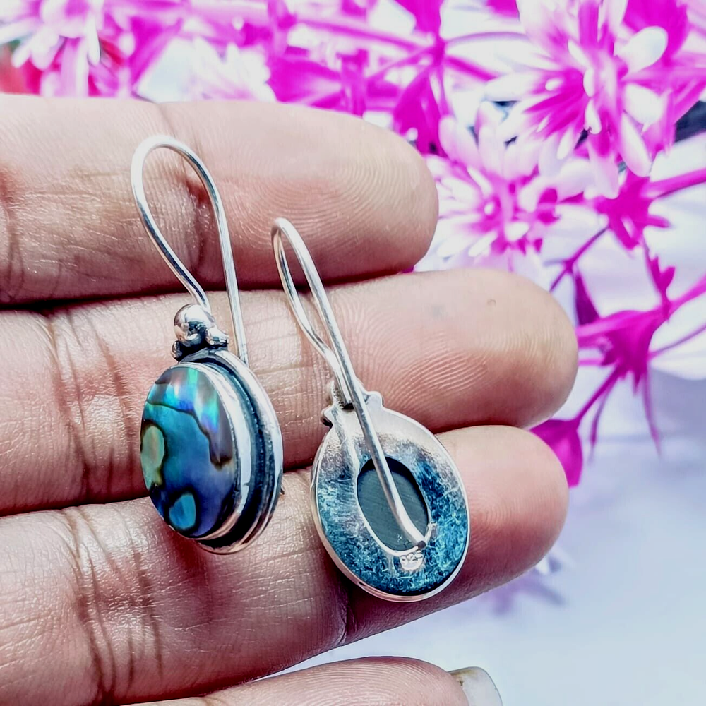 Abalone shell Gemstone Dangle Drop Earring 925 Sterling Silver Handmade Earring.