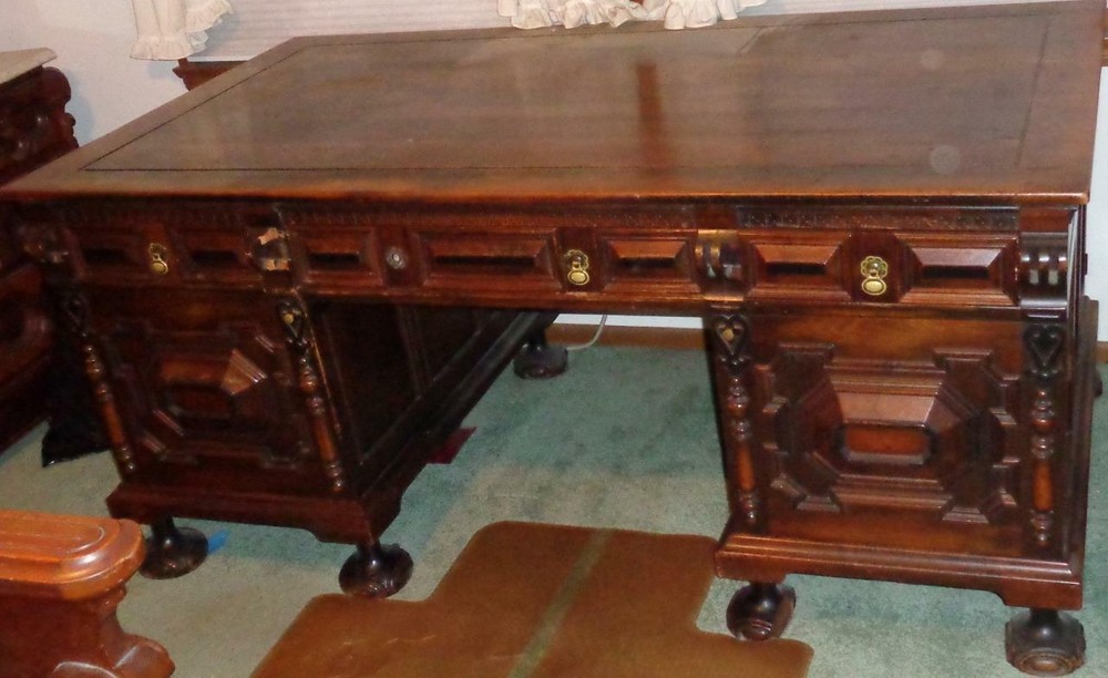 Antique Solid Walnut Partner Desk - EXQUISITE - AMAZING HISTORY - NEEDS TLC